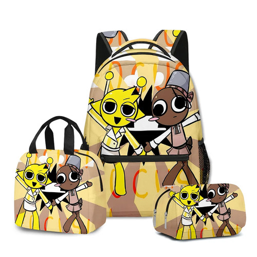 Novelty Sprunki- 3D Printed 3pcs/Set Notebook Backpack Lunch bag Pencil Case - Picture 46 of 48