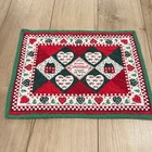 "Merry Christmas From The Heart" Quilted Table Mat 14x17 Red & Green Hearts VTG