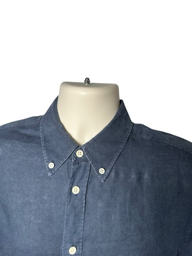 J Lindeberg Shirt Mens Size Medium M Blue 100% Linen Top Short Sleeve Button Up - Picture 2 of 6