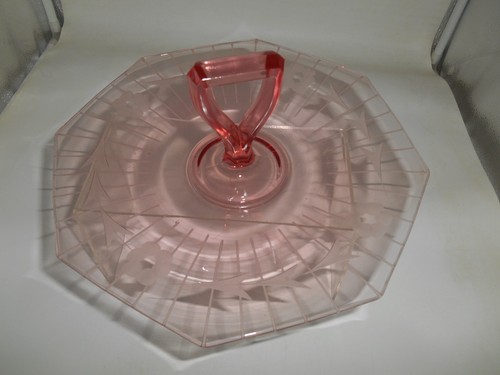 Muy Bonita Bandeja para Servir Vintage Rosa Elegante Vidrio Floral Grabado Centro Mango - Imagen 6 de 8