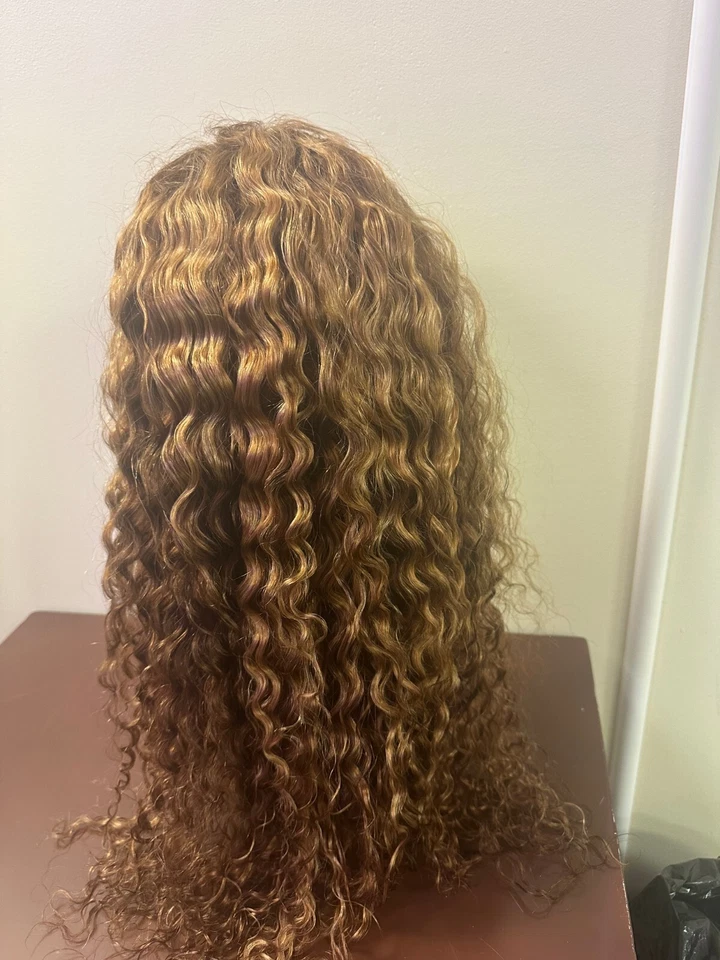 Peluca de cabello humano Highlight Full Frontal HD encaje oro amarillo natural 20 pulgadas N246 Foto 3 de 4