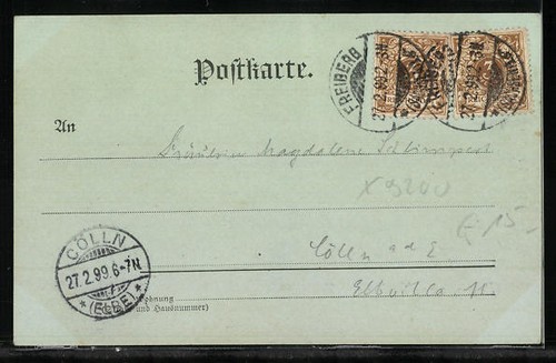 Mondschein-AK Freiberg i. S., Marktplatz mit Denkmal-Brunnen 1899 - Picture 2 of 2