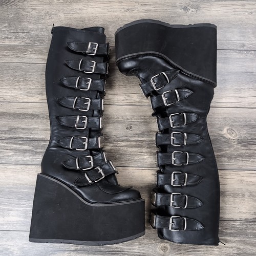Demonia SWING-815 Gothic Punk Rock Boots Womens Black Size 6 Gothic Buckle Zip - Picture 14 of 18