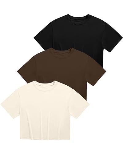 FICERD - DAMEN CROP TOPS HALBARM CROPPED T SHIRTS RUNDHALSAUSSCHNITT - GR: L - Bild 2 von 5