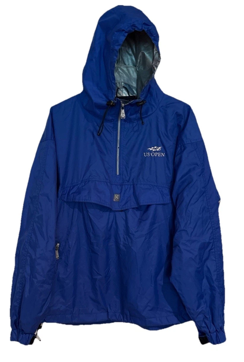 VIN US TENNIS OPEN GEAR 1/4 ZIP LINED BLUE HOODED WINDBREAKER FRONT POCKETS SZ M