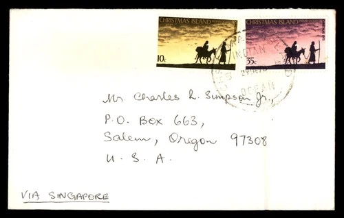Mayfairstamps Christmas Island 1970s to Salem OR Via Singapore Cover aax_13165