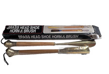 New Vintage Dog Head Brass Handle/Wood Shoe Horn/Shoe Brush Set FREE Shipping