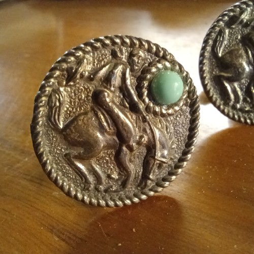 Gemelos Western Silver Vintage Rodeo Horse Cowboy 800 Plata Turquesa