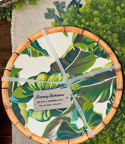 🌴4-Pc Tommy  Bahama Tropical Large Palm Leaf Hawaiian Melamine Salad Plate $72 - Picture 3 of 4