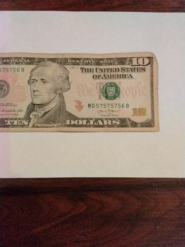 10$Dollar Bill Fancy Serial Number Trinary Alternator 5's (57575756) 2013 Series - Picture 3 of 5