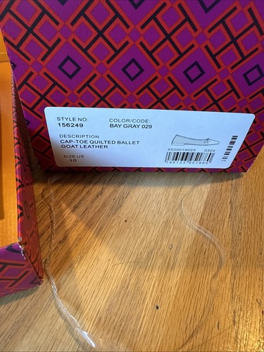 New in box Tory Burch Cap-Toe Quilted Leather BAY GRAY Ballet Sz 10 NIB - Picture 11 of 13