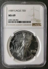 1989 $1 American Silver Eagle Dollar NGC MS69
