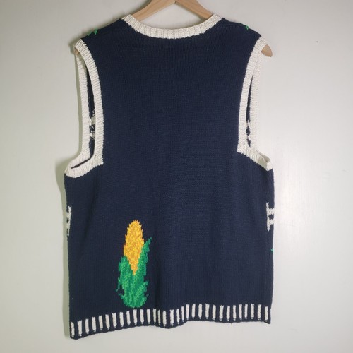 Marisa Christina Veggie Garden Handknit Sweater Vest Button Front MP Navy White - Picture 9 of 9