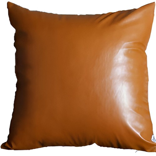 Set of Two 17" Brown Faux Leather Throw Pillow Covers - Picture 4 of 5
