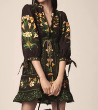 💕$230 FARM RIO FLOWERS ARCH FLORAL BLACK MINI DRESS NWT BEAUTIFUL SZ SMALL