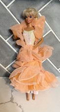 Vintage 1984 PEACHES N CREAM Barbie Dress With Doll And Boa
