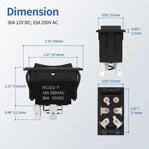 up down Momentan Verpolungsschalter 12V 30A DPDT Umpolschalter - Bild 3 von 6