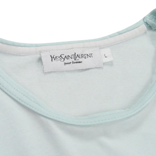 YSL T Shirt Mens Large L Light Blue Cotton Logo Vintage 90s Yves Saint Laurent - Picture 4 of 6