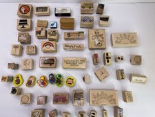 LOT OF WOOD Block RUBBER STAMPS Many Rare  Large Some Name Brands Variety