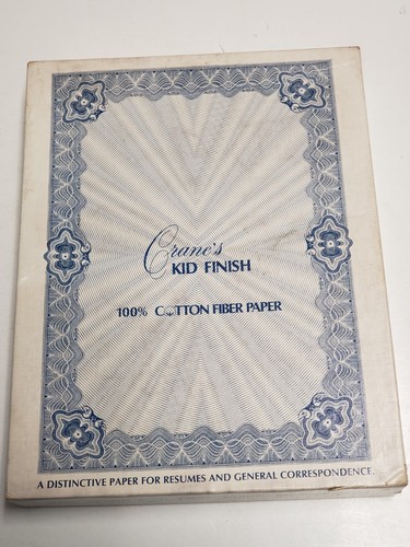 Vtg Crane's Kid Finish Pearl White Cotton Fiber Paper in Box 250 Sheets 8.5 x 11