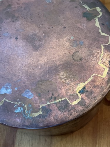 Vintage Zinn gefüttert Kupfer Kochtopf Doppelgriff Soßenpfanne 8”x5” Dekor XVII - Bild 12 von 20