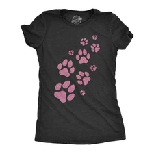 Womens Glitter Dog Paw Prints T Shirt Funny Cute Pet Puppy Lover Graphic Novelty