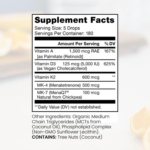 Vegan A-D-K Drops-6 Mon Supply-Vitamin A(Palmitate & Betacarotene),Liposomal ... - Picture 2 of 7