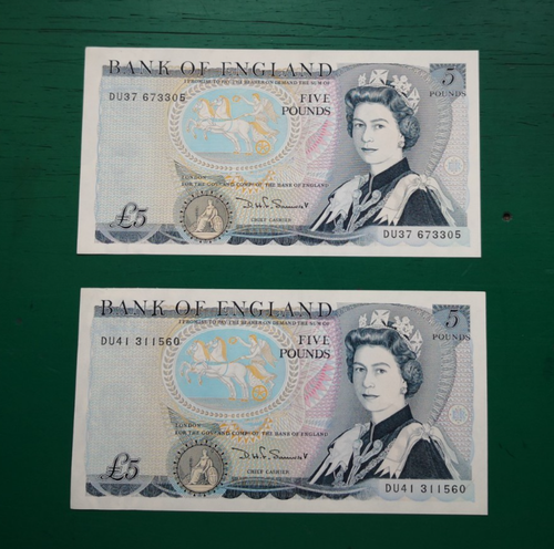 Bank Of England 2x £5 Pound Notes Banknotes Somerset #611
