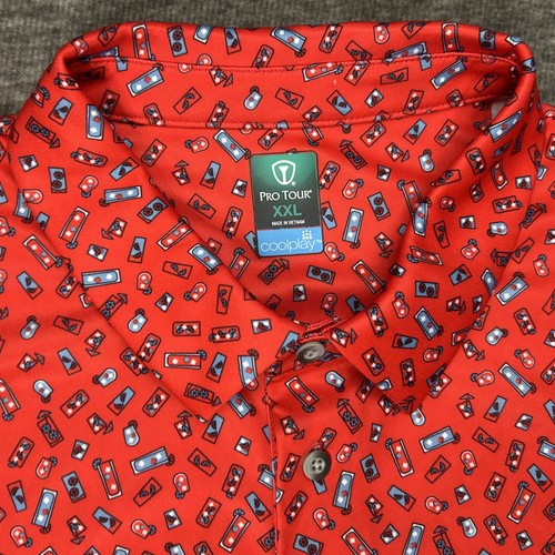 Pro Tour Polo Shirt Mens XXL Red Golf Coolplay Sunplay UPF 50 All Over Print NWT - Bild 5 von 8