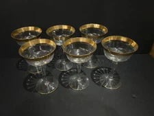 Tiffin Franciscan Minton Crystal Champagne Glasses 6 Rambling Rose Gold Trim