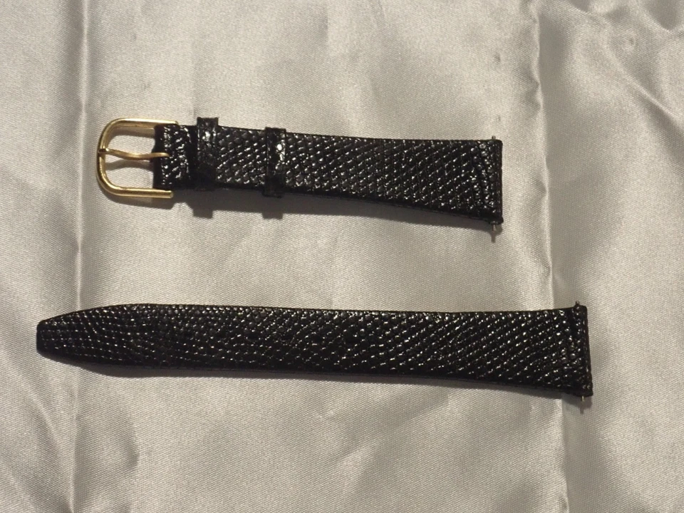 Pulseira de relógio masculina vintage Accutron couro lagarto preto, expansão 16-20mm - Imagem 2 de 4