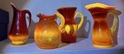 51Lot of 4 Amberina Hand Blown Glass Pitchers Mini Blenko MCM Cadmium Glow