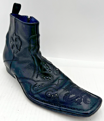Mark Nason Rock Lives Herren Stiefel 9 Schwarz Drachenkreuz Silber Charm Logo Boots
