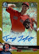 2018 Bowman Chrome Travis Lakins 1st Gold Shimmer Auto /50 Boston Red Sox
