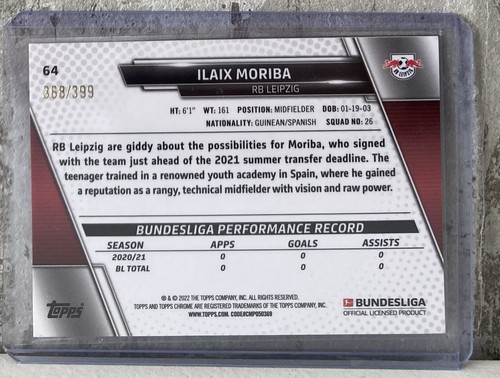 2021/22 Topps Chrome BuLi Magenta Refractor RC Ilaix Moriba Leipzig /399 no Auto - Bild 3 von 3