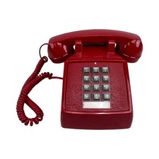 Cortelco Red Analog Desk Telephone 250047-VBA-20M Retro Push Button Volume Cord