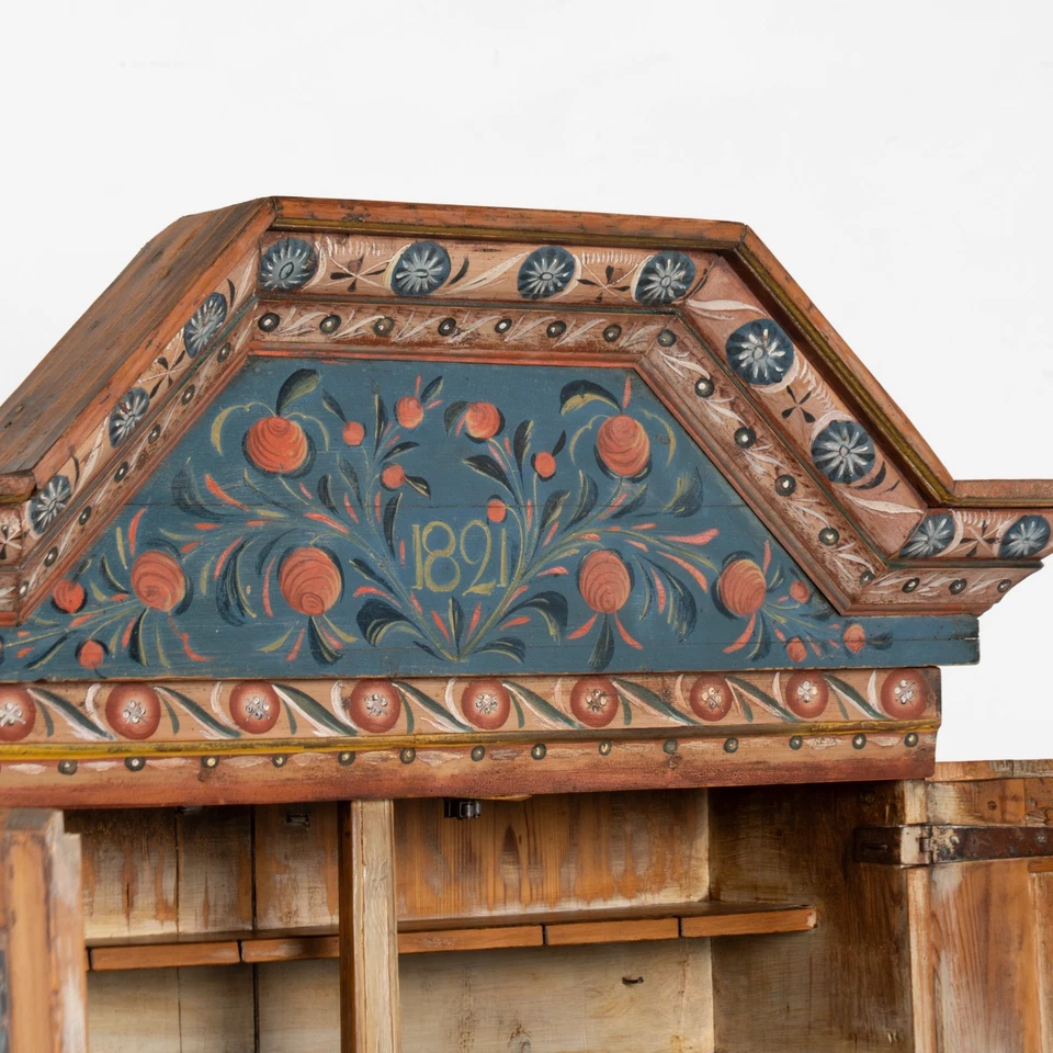 Original Blue Painted Swedish Pine Dalarna Cabinet Cupboard dated 1821 - Image 4 of 4