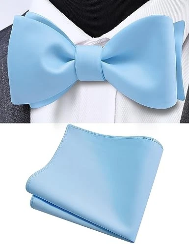 Pañuelo de pajarita de color liso para hombre satinado azul bebé Foto 2 de 4