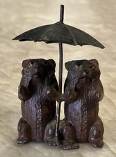 German Antique Circa 1900's Miniature Metal Lead Bear's W/ Umbrella Georg Heyde