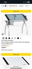 Studio Designs Glass & Metal Drafting, Drawing, Artist Table Adjustable Height 