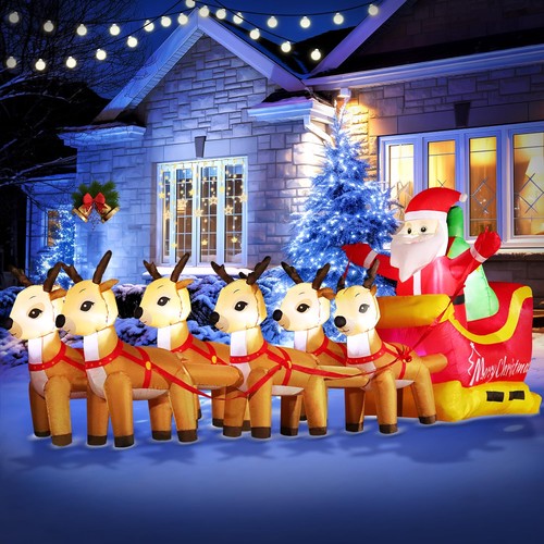 DomKom 13 FT Huge Christmas Inflatable Santa Claus on Sleigh with Six Reindee...