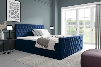 Boxspringbett Schlafzimmerbett ASHER PREMIUM 160x220cm Stoff Fresh Dunkelblau