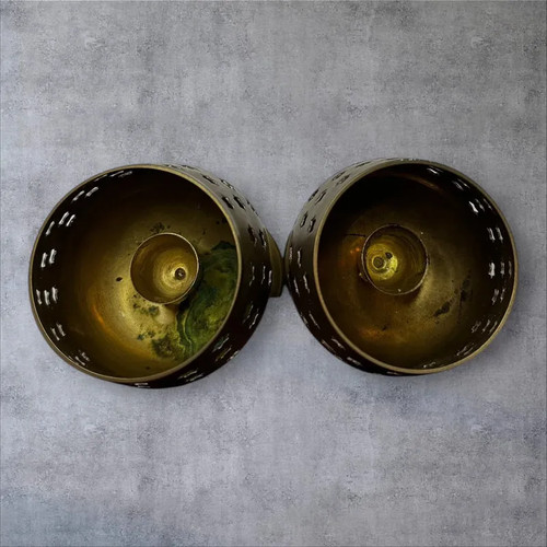 Vintage Brass Star Cutout Goblet Candle Holders Pair 1970s Celestial - Picture 5 of 5