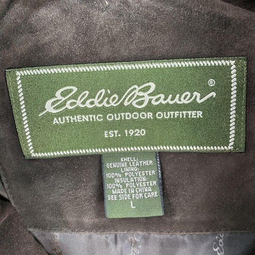 Eddie Bauer Vest Mens Large Brown Genuine Leather Outdoor Quilted Zip Insulated - Picture 3 of 9