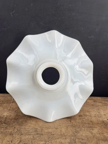 Antique Ruffled / Fluted Petticoat Milk Glass Oil Lamp Chimney Shade 1.5 X 7