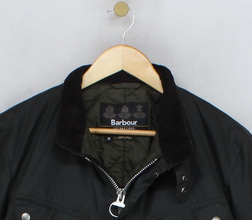 Barbour Duke Waxed Jacket Mens Size M Green Biker Full Zip Padded - Picture 5 of 15