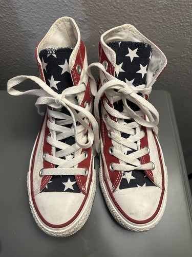 Converse all stars red white and blue hi tops w6 m4 - Picture 2 of 8
