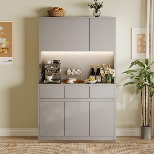 70" Kitchen Pantry Storage Cabinet, Farmhouse Kitchen Hutch with Microwave Stand - Picture 2 of 7
