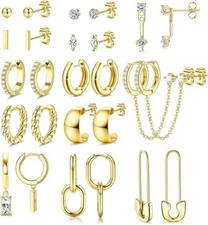 Aretes 14K Brincos Femininos Pendientes Joyeria Fina de Moda De Oro Para Mujer