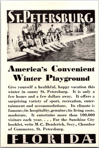 PRINT AD 1933 St. Petersburg Florida Winter Playground M C Deaderick SMALL 3 x 4 - Picture 1 of 3